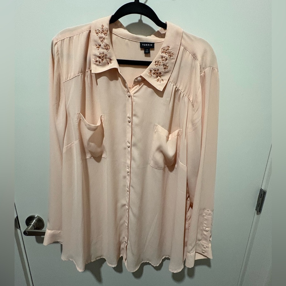 Torrid Pink Embellished Button Down Shirt